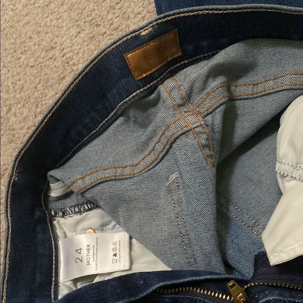 MOTHER Dark Blue Frayed Wide-Leg Jeans - Picture 4 of 6